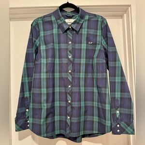 NWOT Vineyard Vines Navy and Green Preppy Plaid  Shirt Size 12